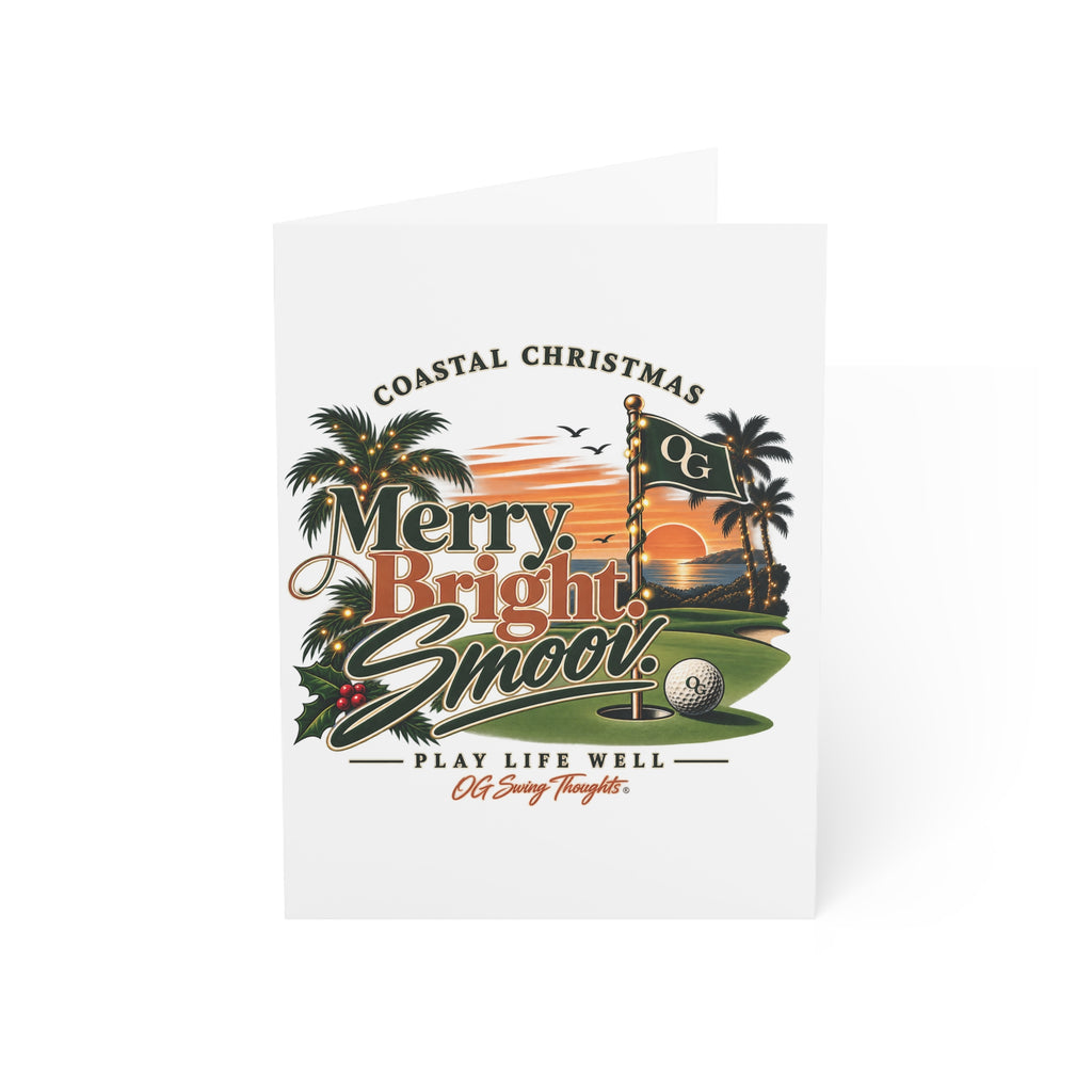 Coastal Christmas Golf Greeting Cards – "Merry Bright & Smoov" Holiday Note Cards (Pack Options)