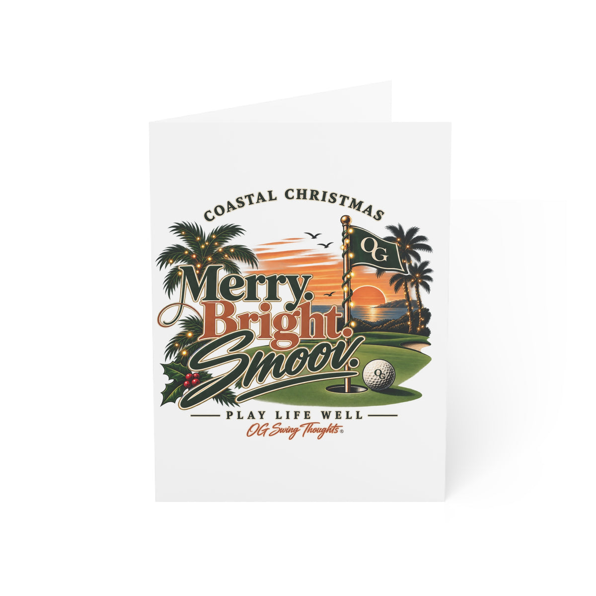 Coastal Christmas Golf Greeting Cards – "Merry Bright & Smoov" Holiday Note Cards (Pack Options)
