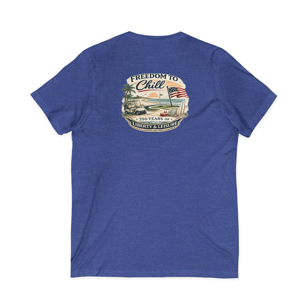 Freedom to Chill V-Neck Tee — Patriotic Beach Vintage Graphic