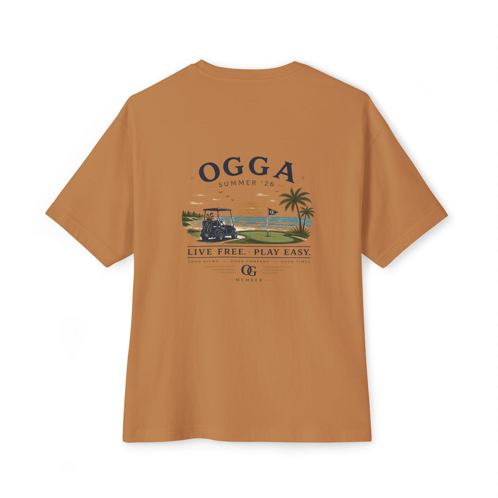 OGGA Beach Tee — "Live Free, Play Easy" Oversized Boxy T-Shirt