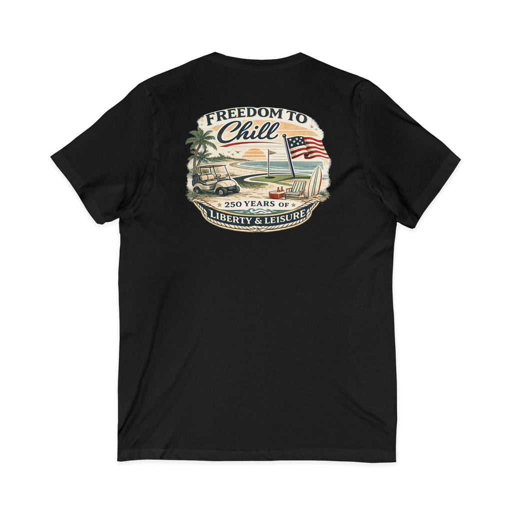 Freedom to Chill V-Neck Tee — Patriotic Beach Vintage Graphic