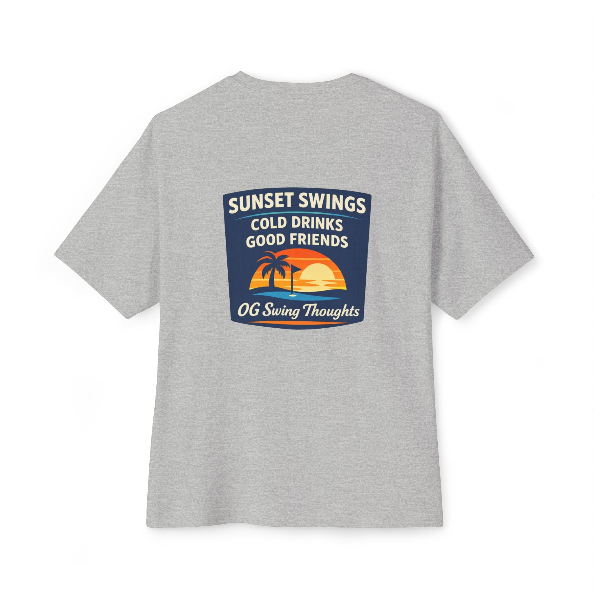 Sunset Swings Tee — 'Sunset Swings: Cold Drinks, Good Friends' Casual Boxy T-Shirt