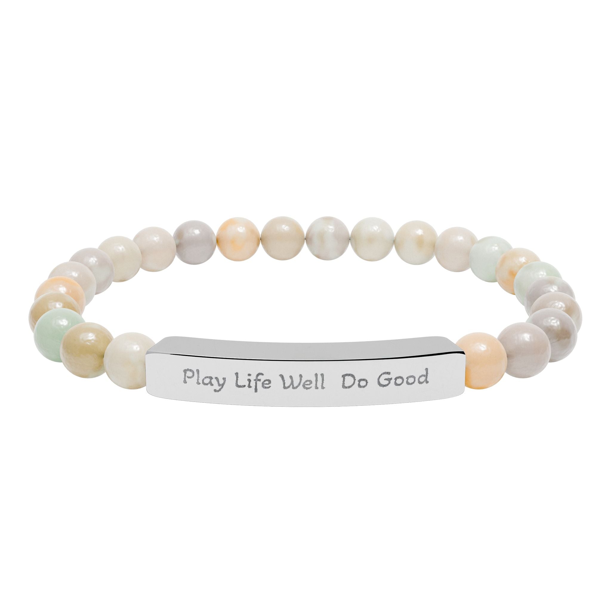 Play Life Well Do Good Natural Stone Stretch Bracelet — Polished Bar Bead Bracelet