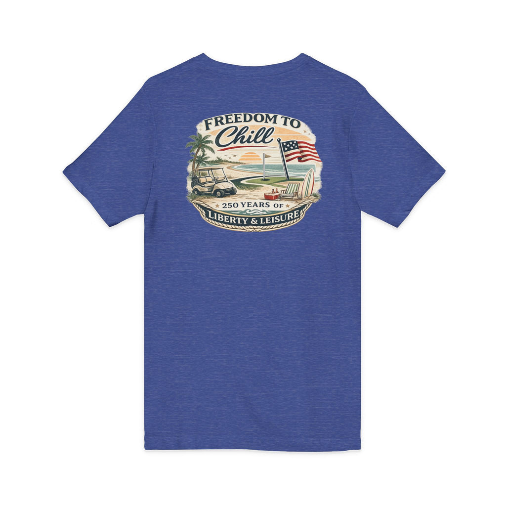 Freedom to Chill V-Neck Tee — Patriotic Beach Vintage Graphic