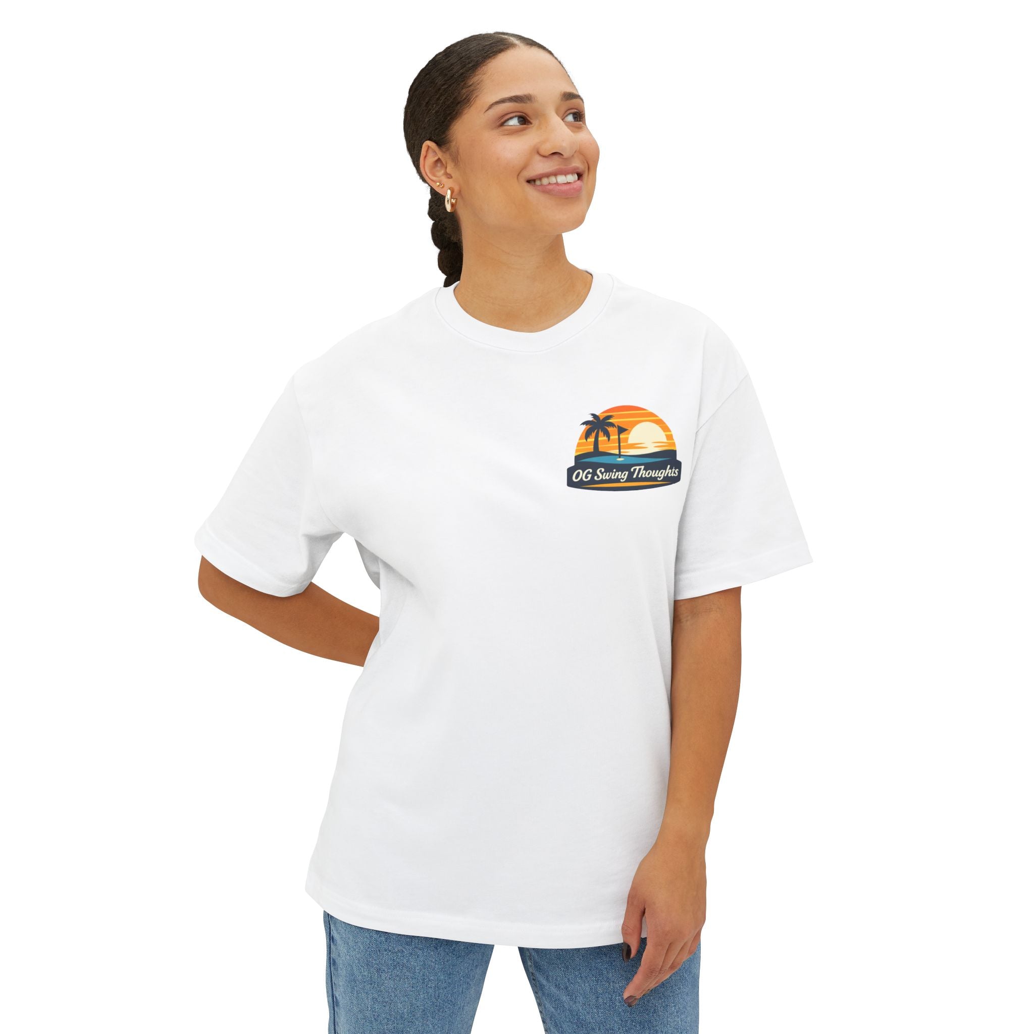 Sunset Swings Tee — 'Sunset Swings: Cold Drinks, Good Friends' Casual Boxy T-Shirt