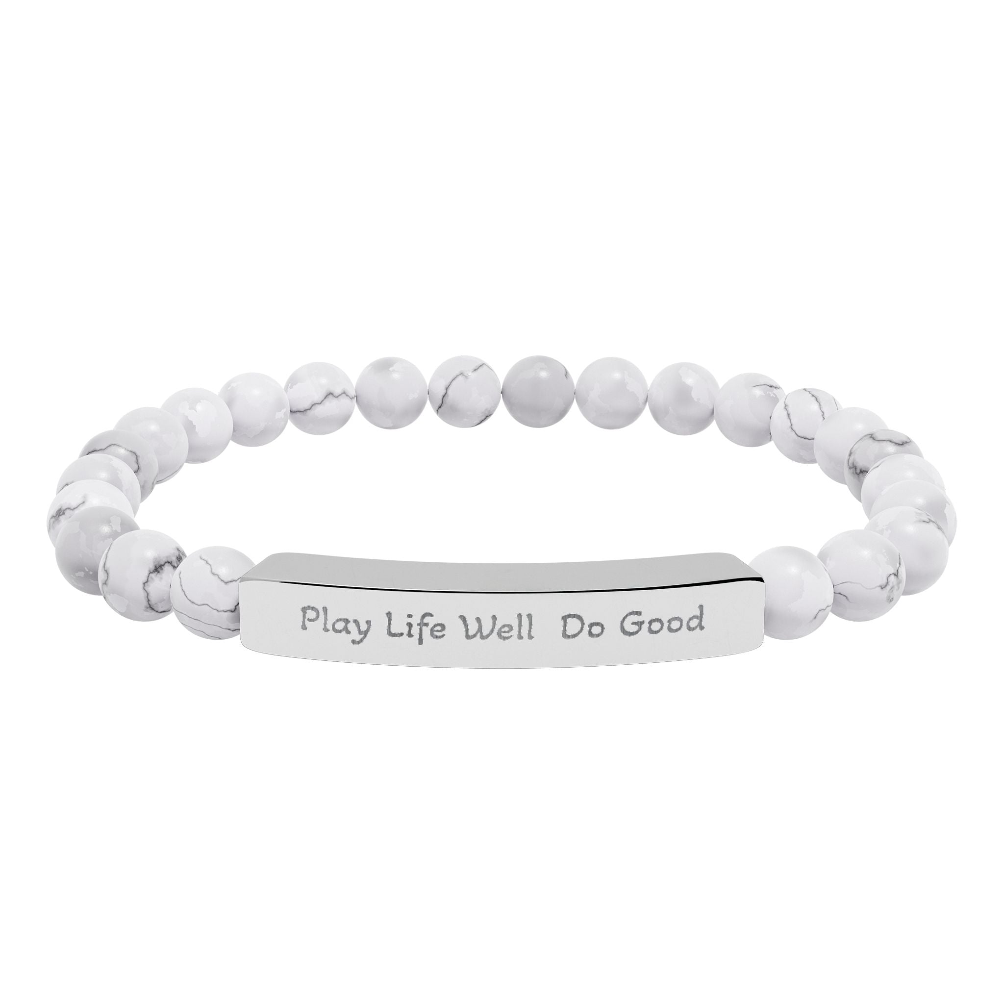 Play Life Well Do Good Natural Stone Stretch Bracelet — Polished Bar Bead Bracelet