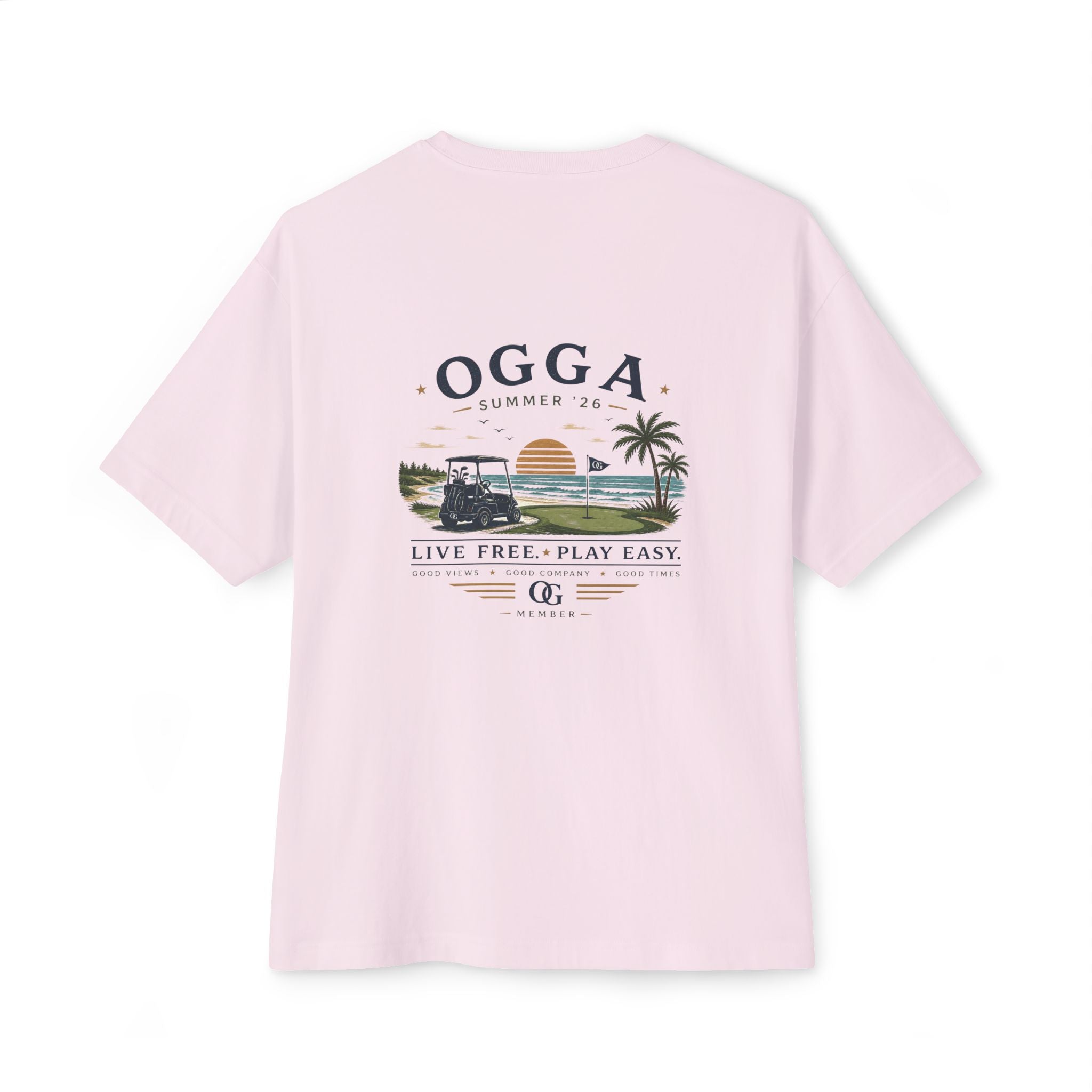 OGGA Beach Tee — "Live Free, Play Easy" Oversized Boxy T-Shirt