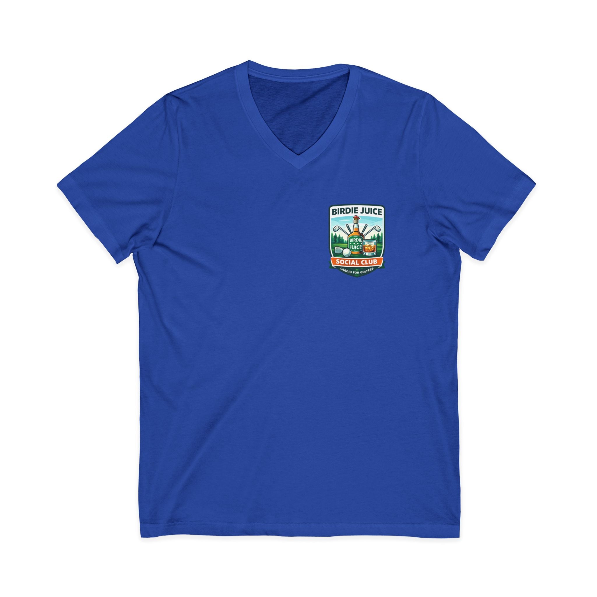 Birdie Juice Social Club Golf T‑Shirt — Vintage Golf Juice Logo V‑Neck