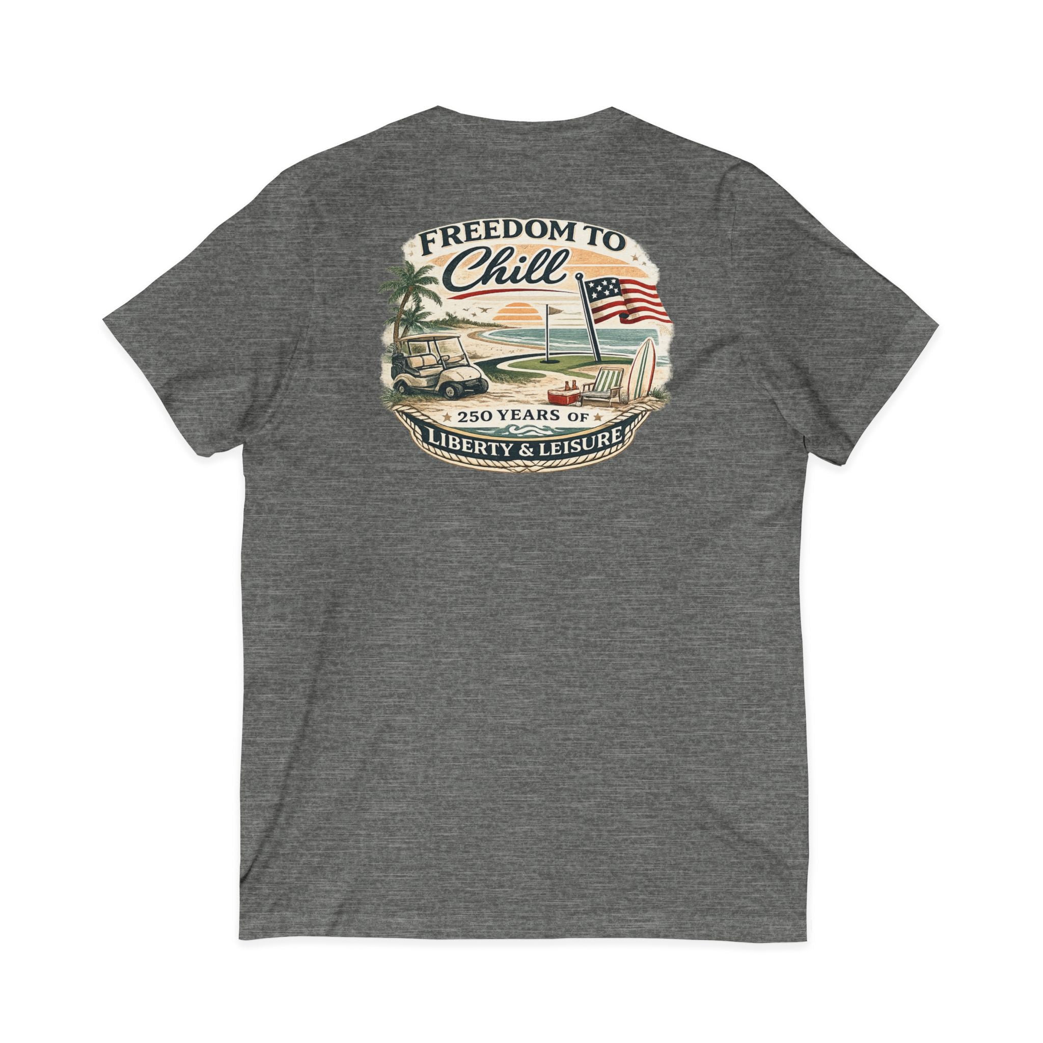 Freedom to Chill V-Neck Tee — Patriotic Beach Vintage Graphic