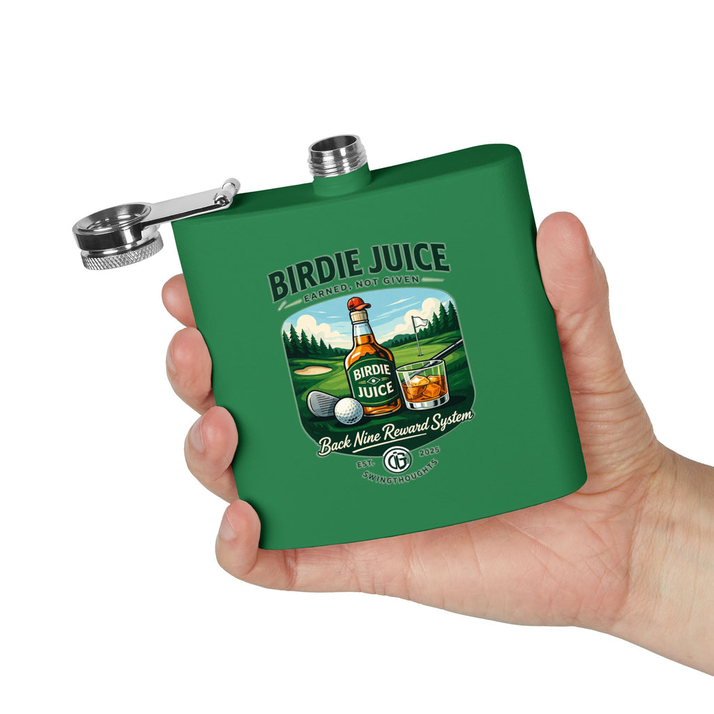 Golf Flask — “Birdie Juice” 6oz Stainless Steel Hip Flask (Golf Gift)