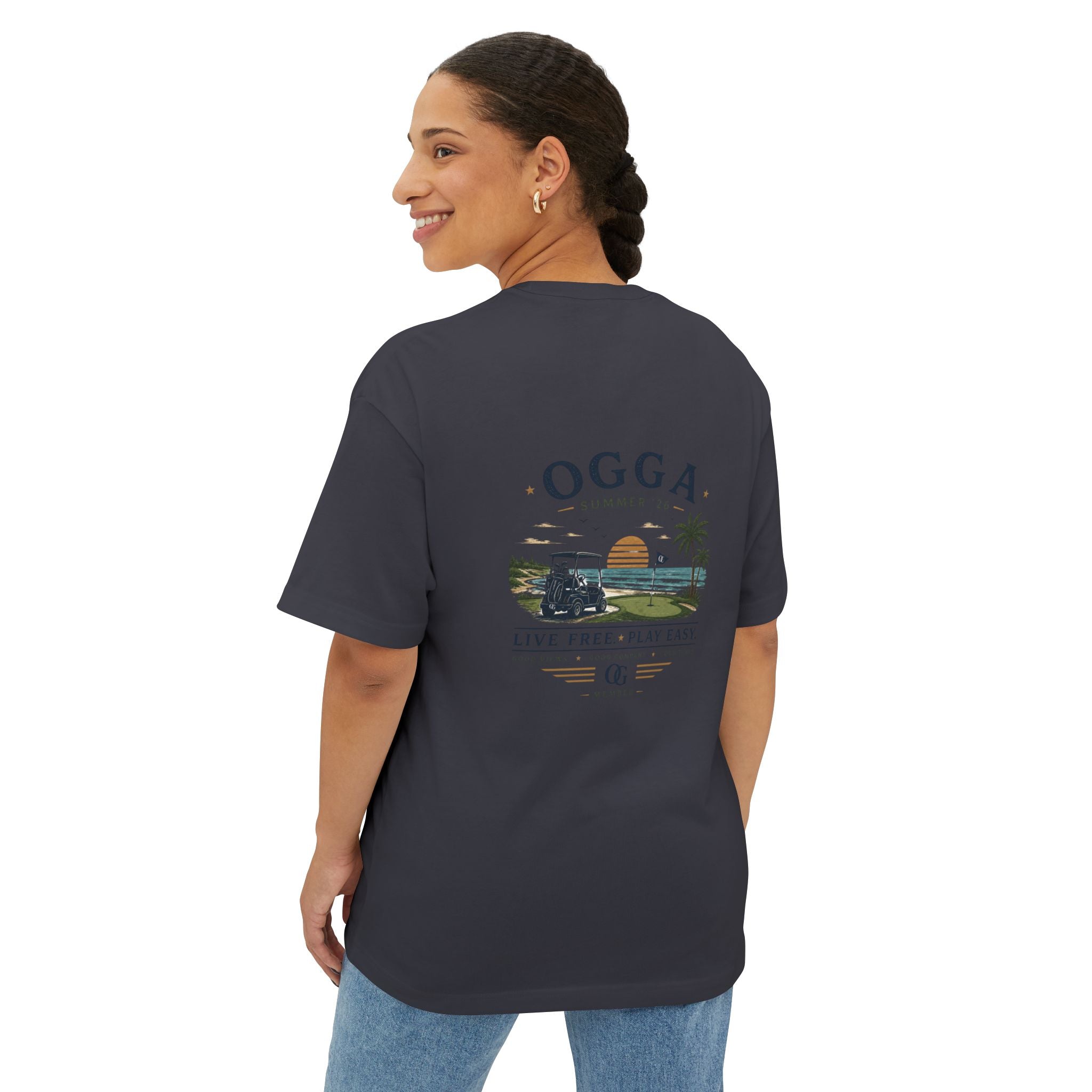 OGGA Beach Tee — "Live Free, Play Easy" Oversized Boxy T-Shirt