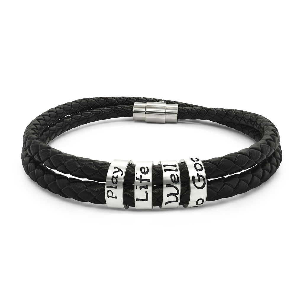 Play Life Well Do Good - Engraved Leather Bead Bracelet