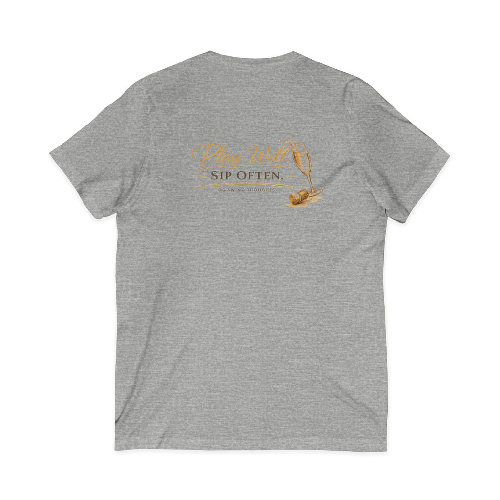 Bogeys & Bubbles V-Neck Tee — “Play Well, Sip Often”