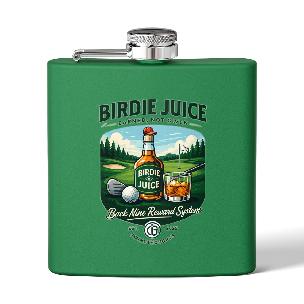 Golf Flask — “Birdie Juice” 6oz Stainless Steel Hip Flask (Golf Gift)