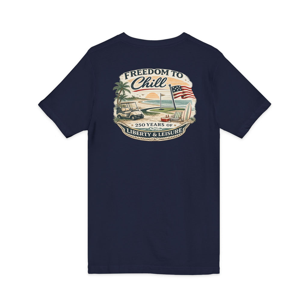 Freedom to Chill V-Neck Tee — Patriotic Beach Vintage Graphic