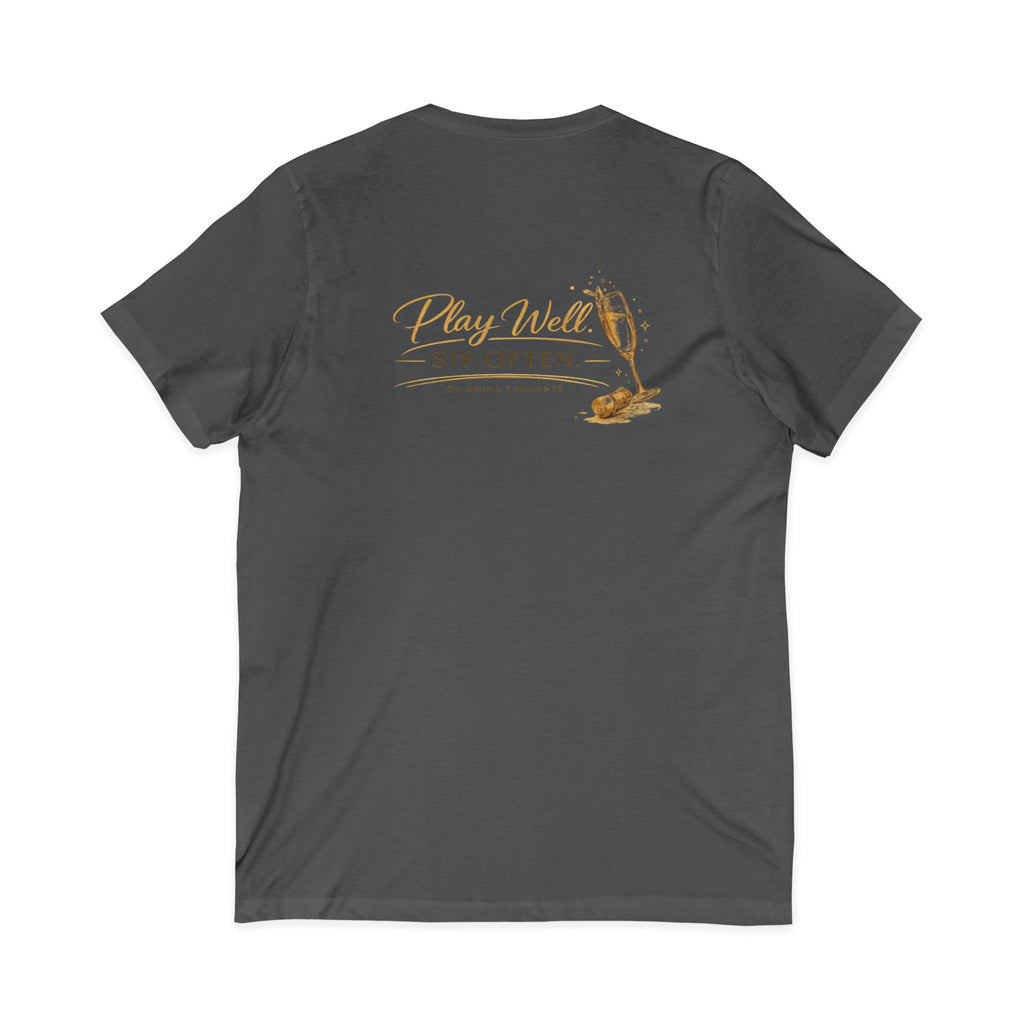 Bogeys & Bubbles V-Neck Tee — “Play Well, Sip Often”