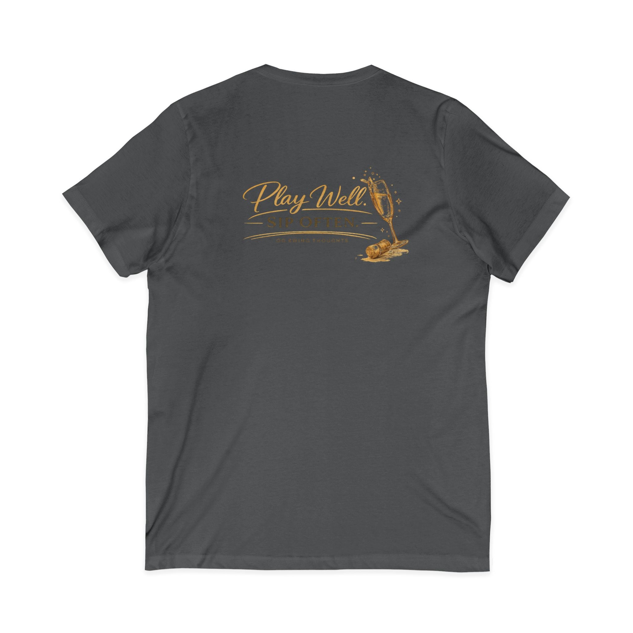 Bogeys & Bubbles V-Neck Tee — “Play Well, Sip Often”