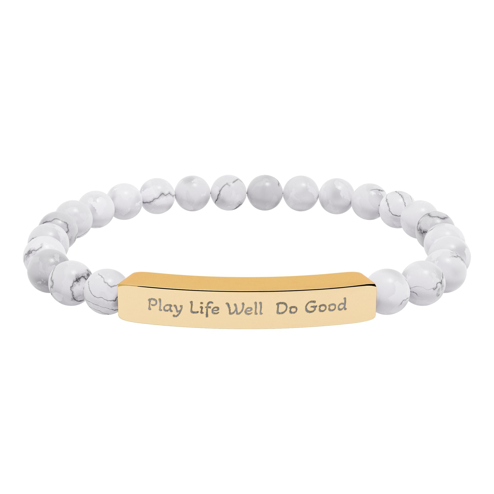 Play Life Well Do Good Natural Stone Stretch Bracelet — Polished Bar Bead Bracelet