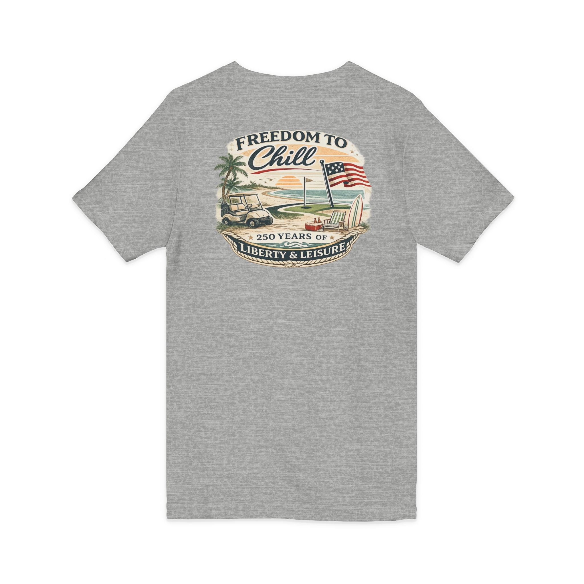 Freedom to Chill V-Neck Tee — Patriotic Beach Vintage Graphic