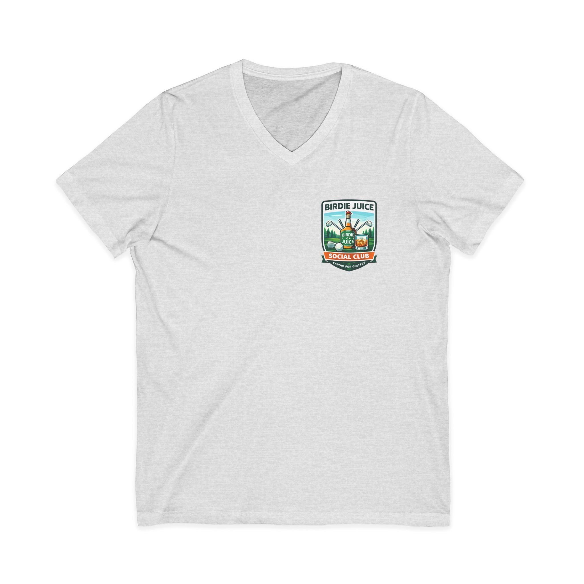 Birdie Juice Social Club Golf T‑Shirt — Vintage Golf Juice Logo V‑Neck