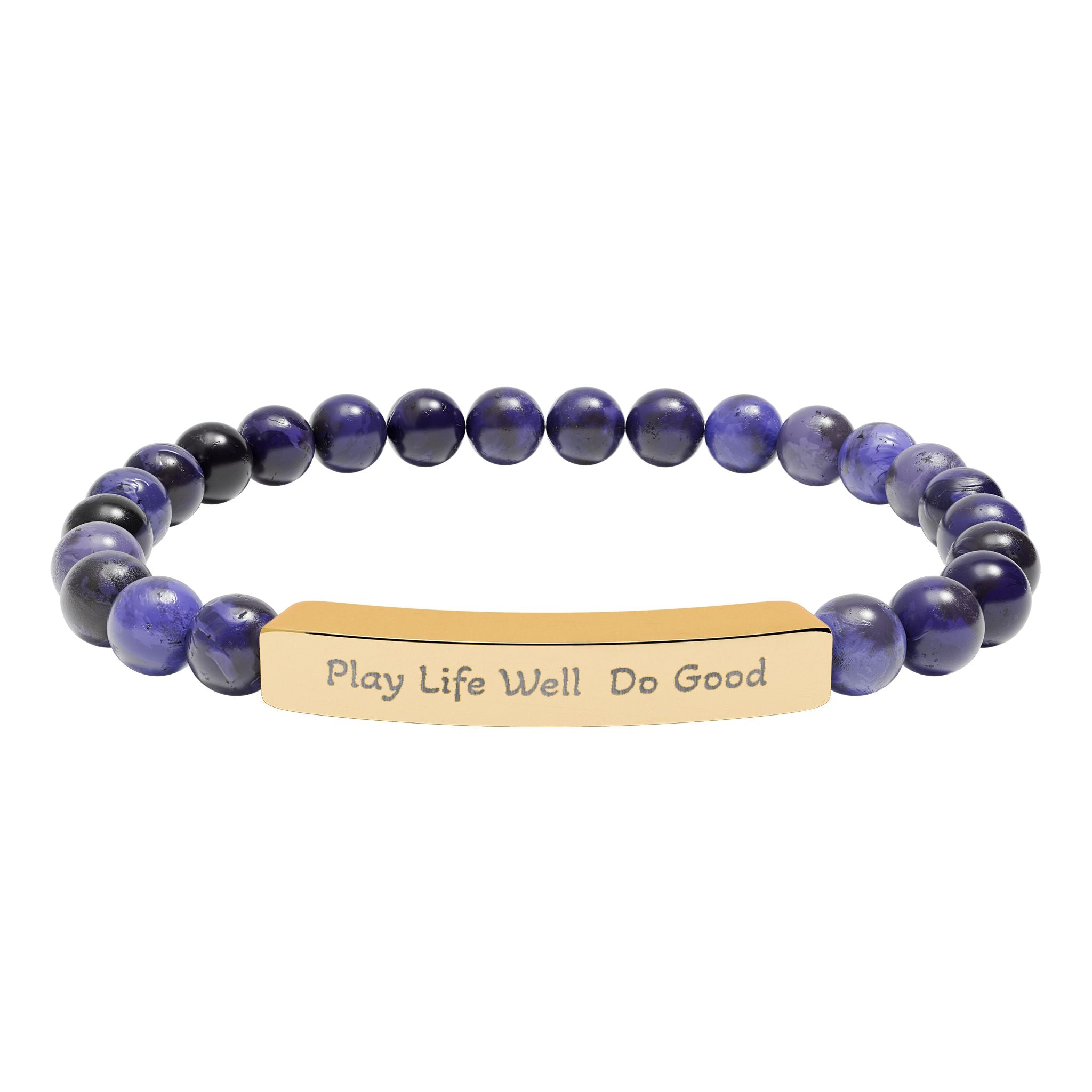 Play Life Well Do Good Natural Stone Stretch Bracelet — Polished Bar Bead Bracelet