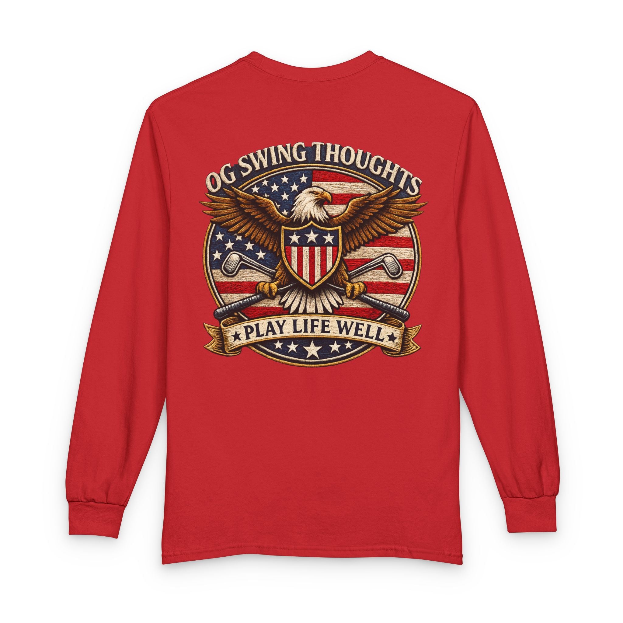 "Play Life Well" with Patriotic Eagle Vintage American Long Sleeve Crew