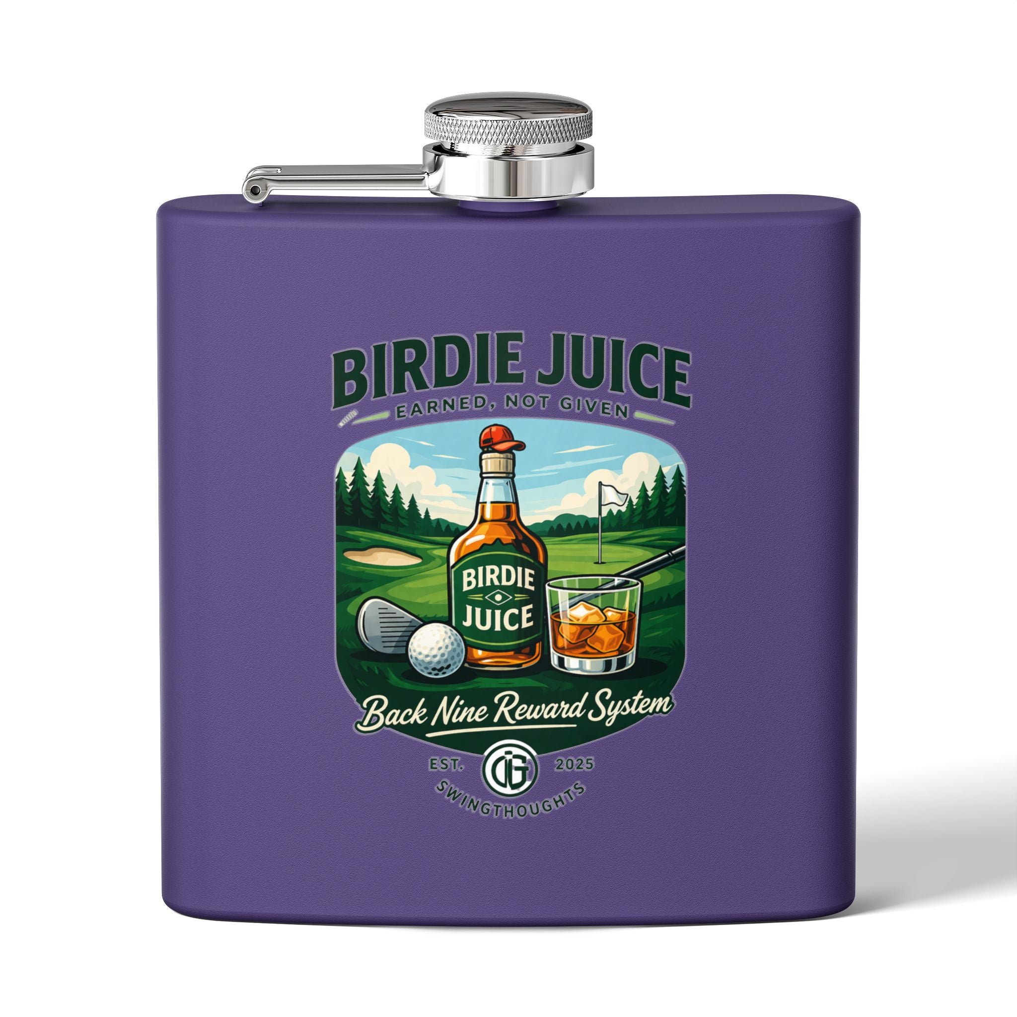 Golf Flask — “Birdie Juice” 6oz Stainless Steel Hip Flask (Golf Gift)