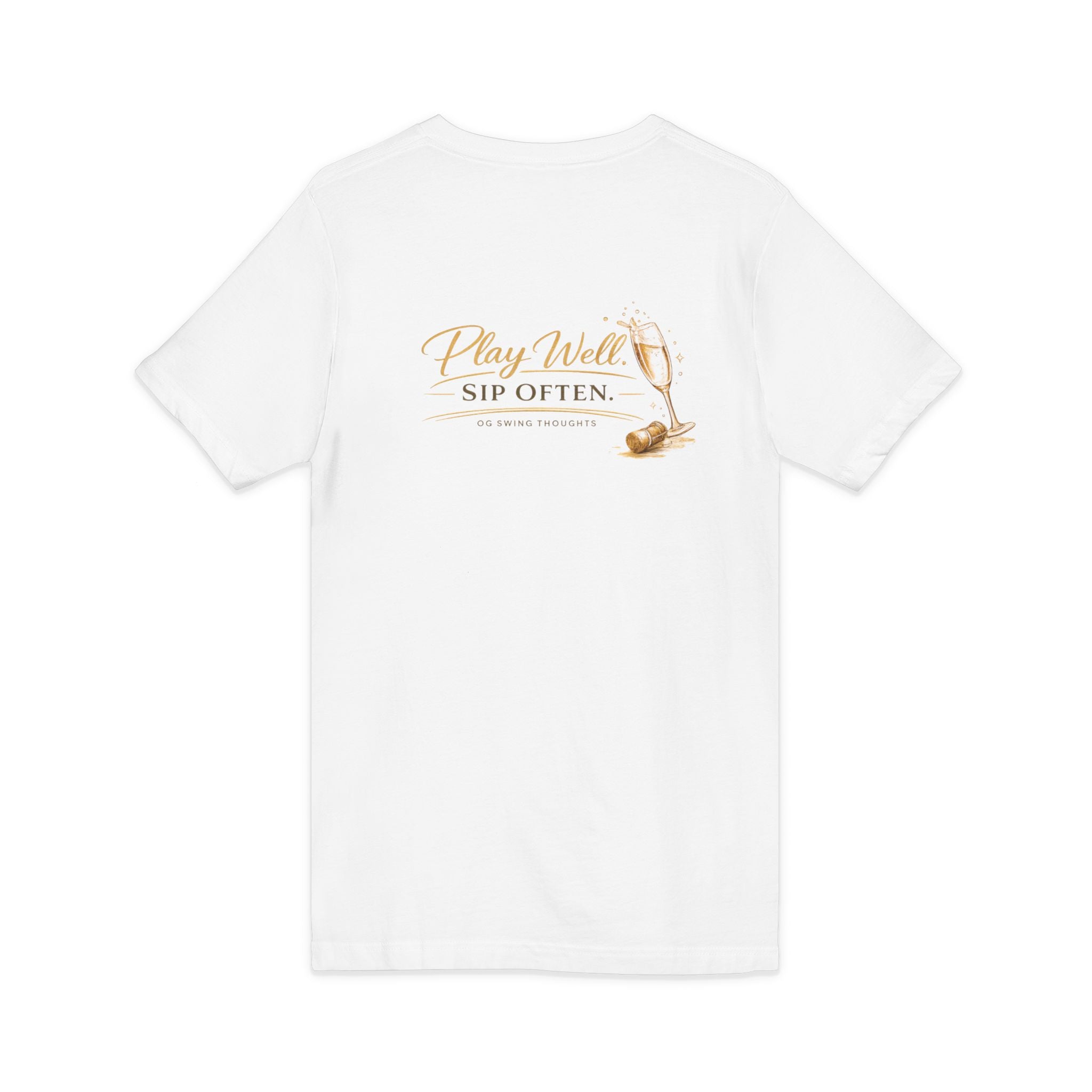 Bogeys & Bubbles V-Neck Tee — “Play Well, Sip Often”