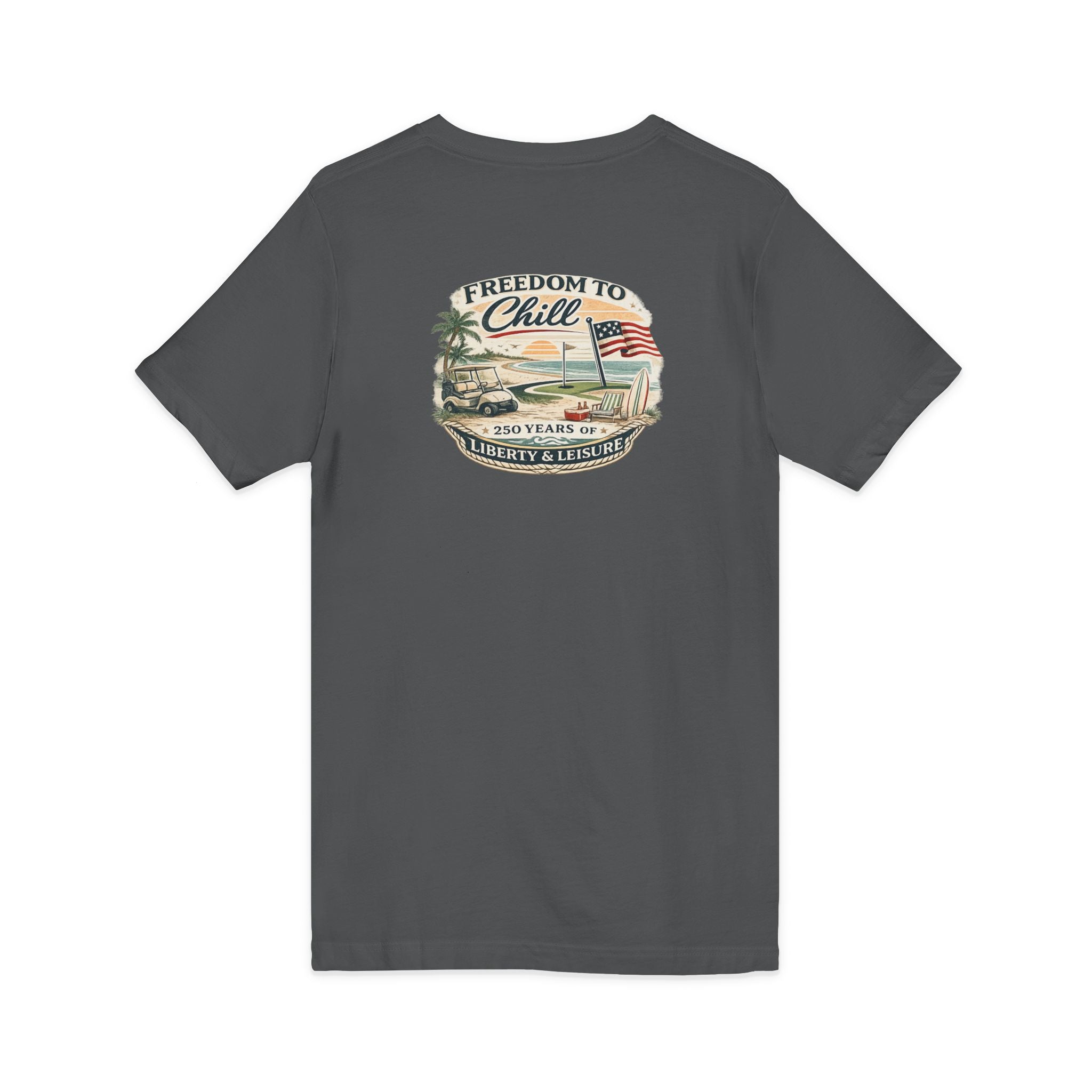 Freedom to Chill V-Neck Tee — Patriotic Beach Vintage Graphic