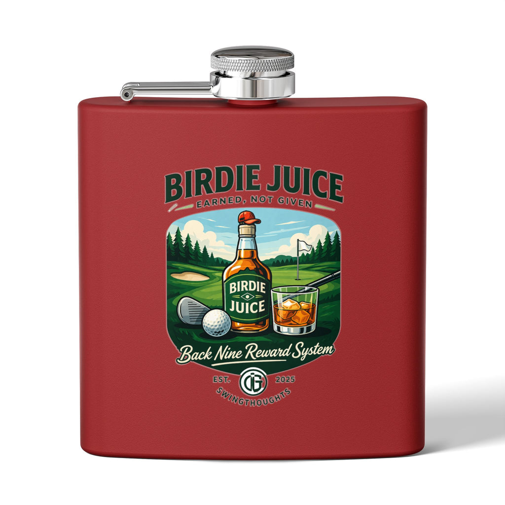 Golf Flask — “Birdie Juice” 6oz Stainless Steel Hip Flask (Golf Gift)