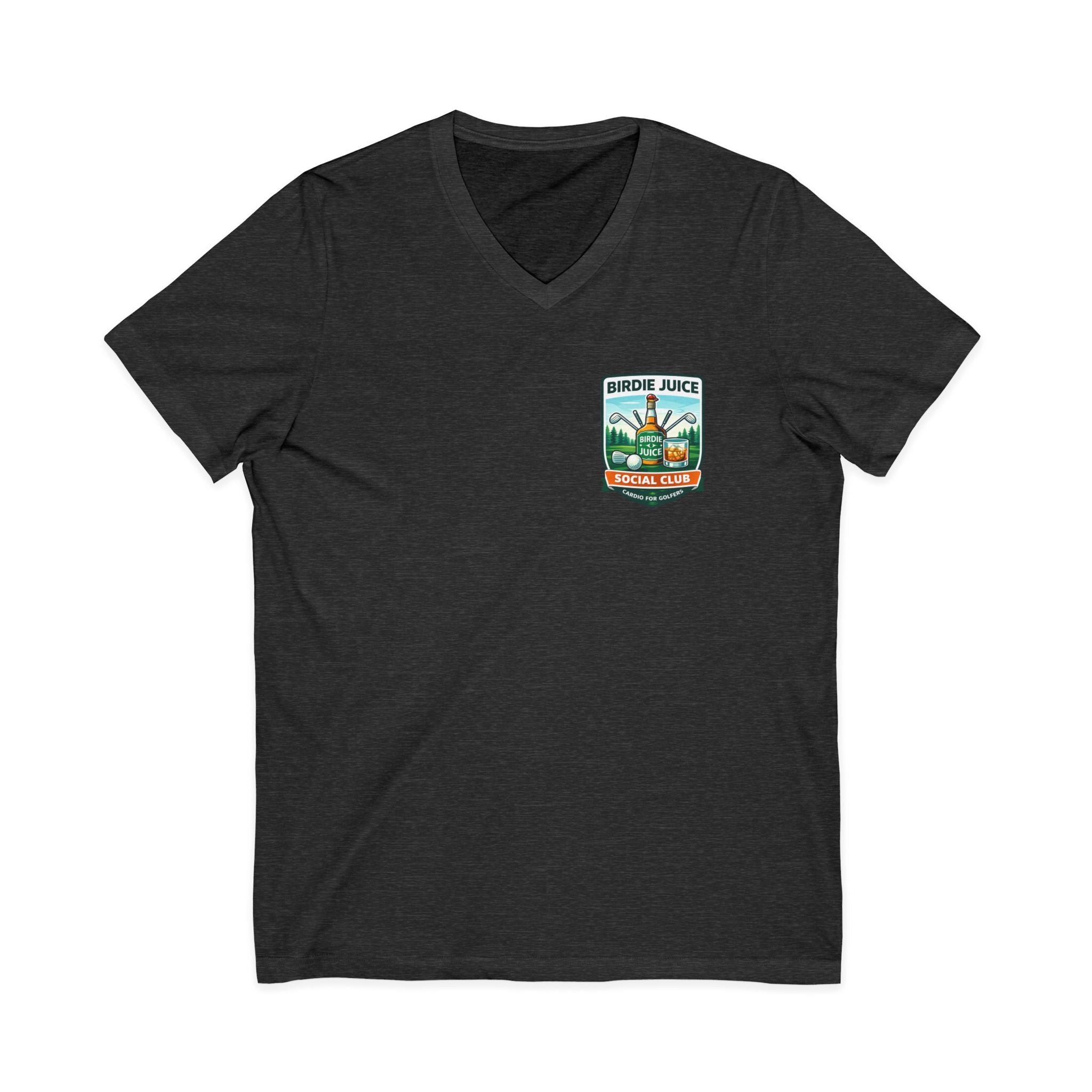 Birdie Juice Social Club Golf T‑Shirt — Vintage Golf Juice Logo V‑Neck