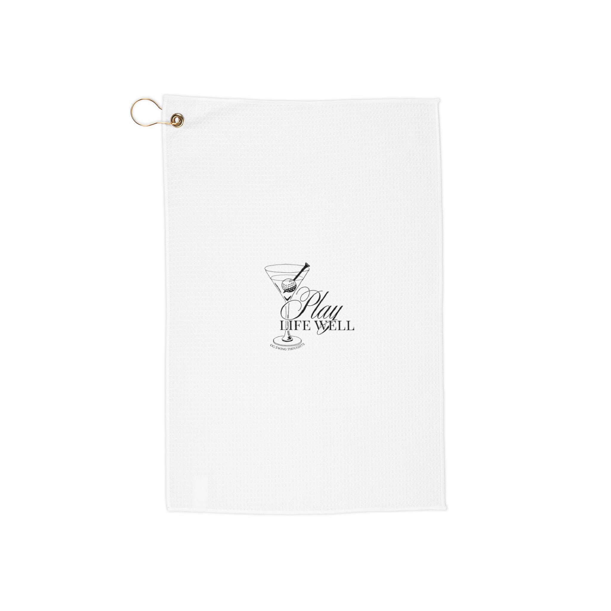 Golf Towel - 'Play Life Well' Microfiber Towel with Grommet & Hook