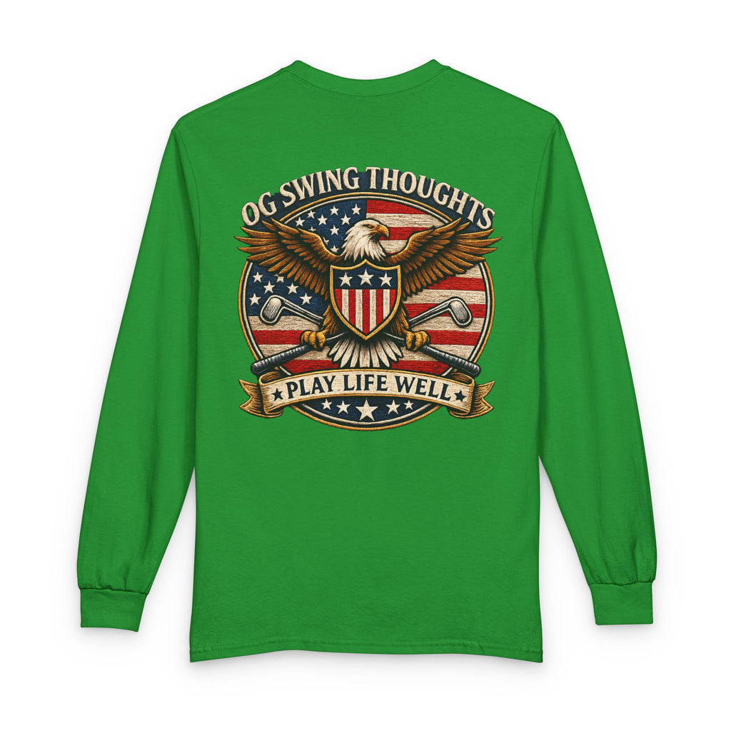 "Play Life Well" with Patriotic Eagle Vintage American Long Sleeve Crew