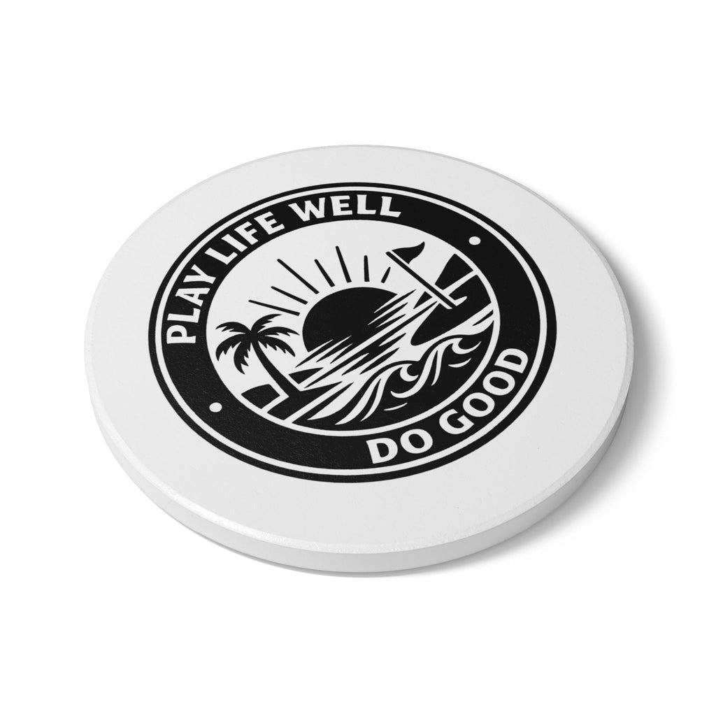 Ceramic Coaster — "Play Life Well Do Good" Sunset Palm Drink Coaster