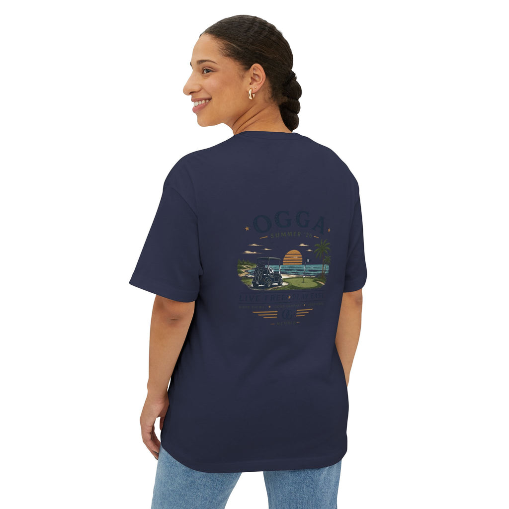 OGGA Beach Tee — "Live Free, Play Easy" Oversized Boxy T-Shirt
