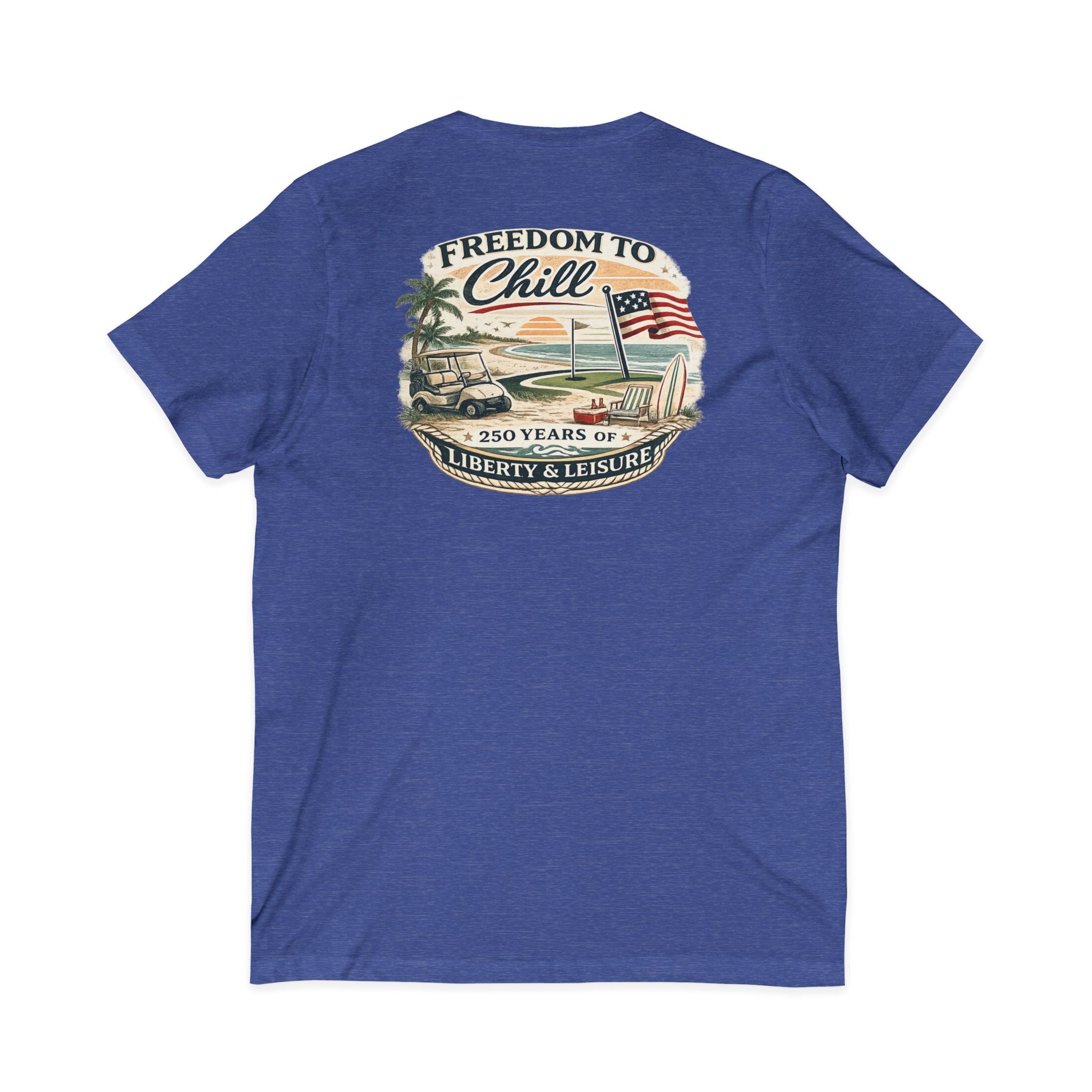 Freedom to Chill V-Neck Tee — Patriotic Beach Vintage Graphic
