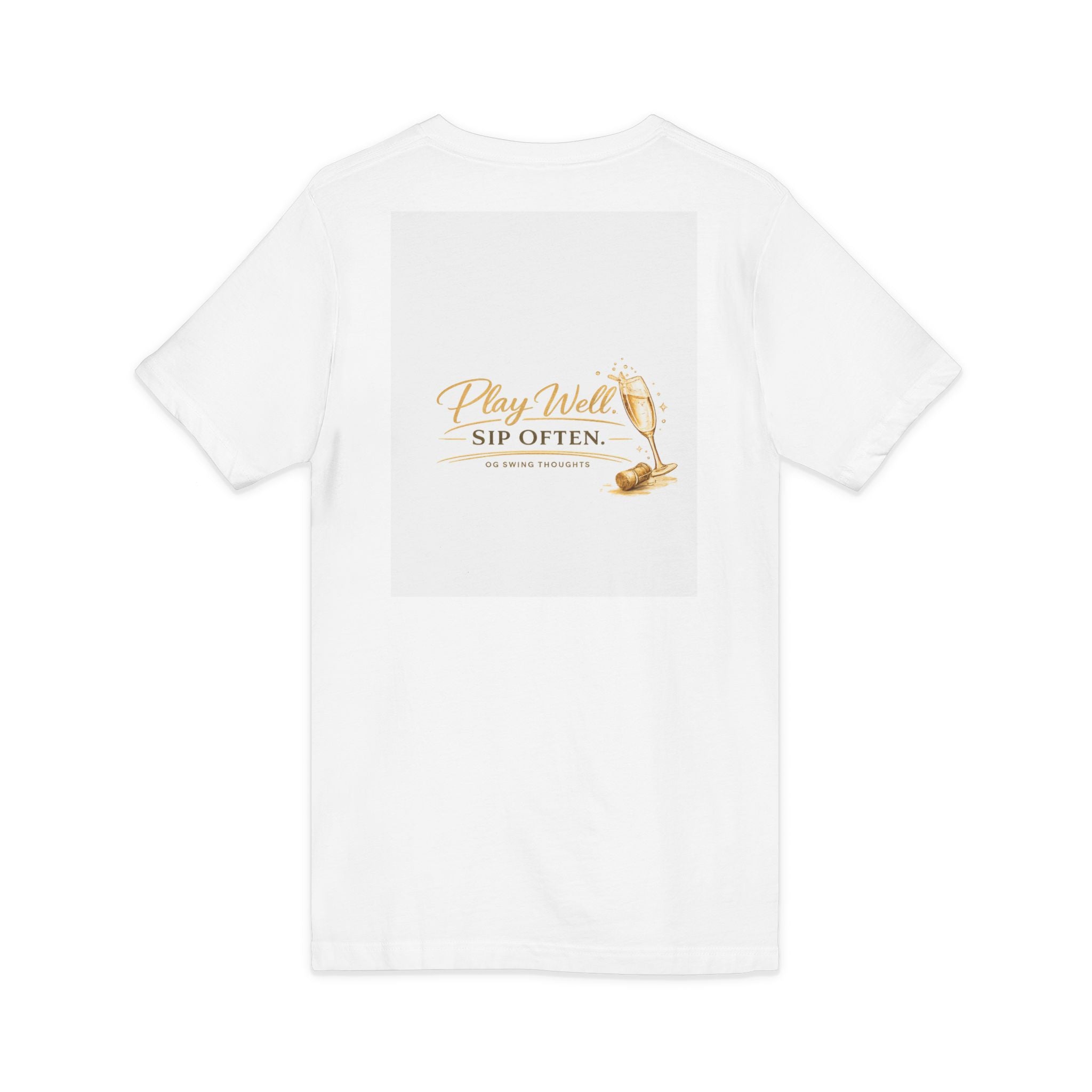 Bogeys & Bubbles V-Neck Tee — “Play Well, Sip Often”